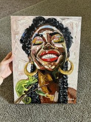 ORIGINAL OIL PAINTING AFRICAN WOMEN PORTRAIT ON STRETCH CANVAS SIGNED 12×16