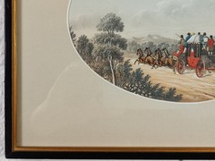 ANTIQUE 1853 ORIGINAL WATERCOLOUR PAINTING BY B FENNING STAGECOACH WITH HORSES.
