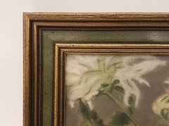 Antique 1908 oil pastel painting peaches flowers framed signed Mary Brower