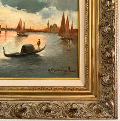 Early 20th Century A. Belardinelli Sign Oil Canvas Venice Unique Frame Painting