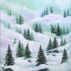 Original acrylic pine trees large painting calming green wall art forest