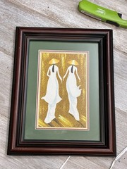 2 Vietnamese Rice Paper Paintings Signed Framed Original Art Women Rice Workers