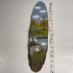Decoupage painting on wood live edge multimedia sand art No Artist Signature