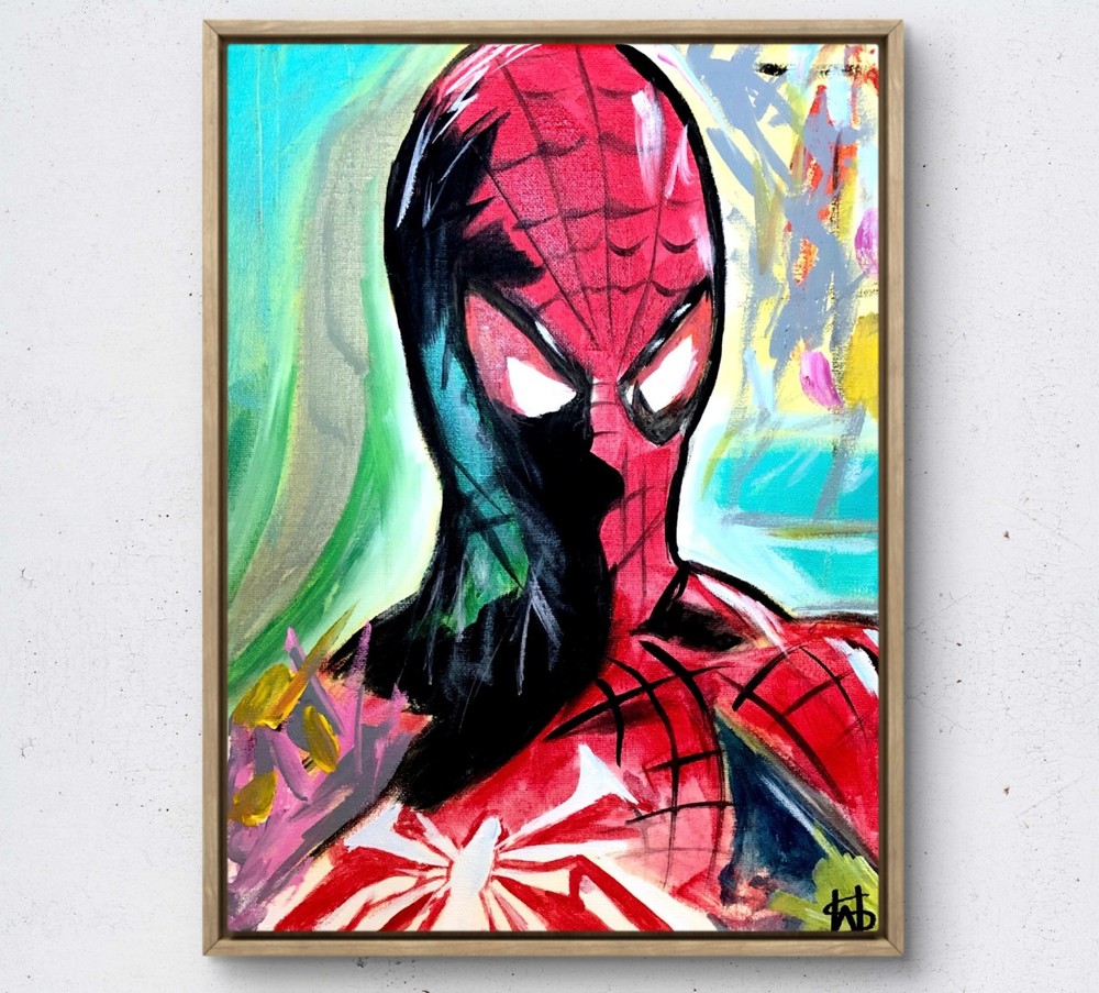 Original superhero hand painted 14X11 Canvas neo expressionism abstract art