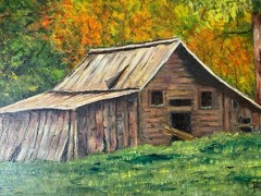 Original Signed R. Limardi Oil Painting Rustic Barn Autumn Landscape Framed
