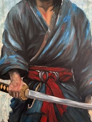 Samurai Painting Japan Man Original Art Warrior Artwork Japan Wall Art Large Art
