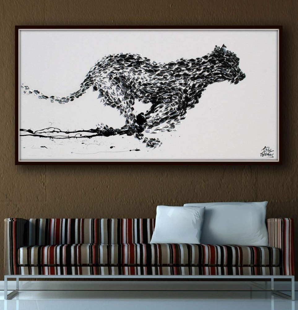 Black & White Cheetah Painting 50″, canvas, handmade item *Not For Sale*