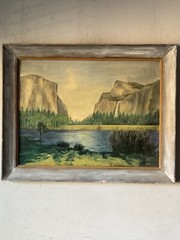 CALIFORNIA ANTIQUE YOSEMITE VALLEY PLEIN AIR LANDSCAPE OIL PAINTING VINTAGE 1960