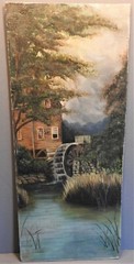 Antique Oil Painting Water Grist Mill 9 X 21 Inches Artist Board Well Done