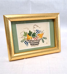 Vintage Theorem Painting on Velvet Fruit Basket Signed JS Framed Folk Art 1970’s