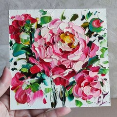 original oil painting Rose pink flowers artwork Floral small wall art 6*6 inch