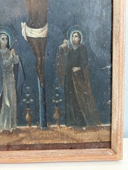 19th Century Retablo Antique Mexican Oil on Tin Painting Crucifixion of Christ