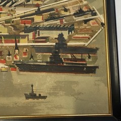 Marion Cunningham Framed Canvas Silk Screen Painting San Francisco Shipyard 1945