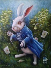 White Rabbit Alice in Wonderland Oil Painting Wall Artwork 15 x 23 in