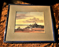 ORIGINAL FRAMED SEASCAPE – LIGHTHOUSE WATERCOLOR BY RITCHIE BENSON – CALIFORNIA