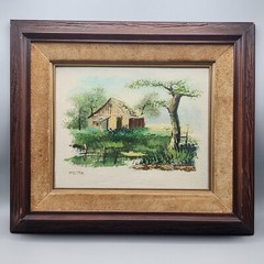 Vintage Oil Painting Signed Melton, Farm Barn Americana Scenery, Oil on Wood