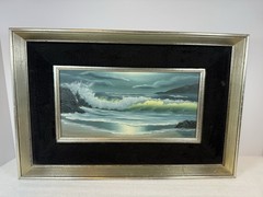 Original Signed Nadine Pollard Oil On Canvas Seascape 18”x11.5” 1970s