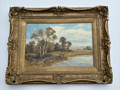 ANTIQUE PAINTING LANDSCAPE LAKE WITH FIGURE IMPRESSIONIST LISTED 1910’S SIGNED