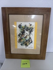 Artist Dibuso Abstract Girl Mixed Media Water Color Pen Framed Signed 2016