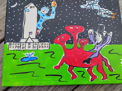 WHITEHOUSE IN SPACE JR CHARLIE FAST OUTSIDER FOLK POP ART PAINTING PATRIOTIC HTF