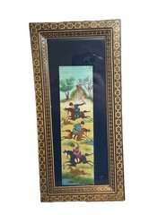 Persian Painting on Camel Bone Inlaid Wood Frame Long Vertical 11.5”x5.5”