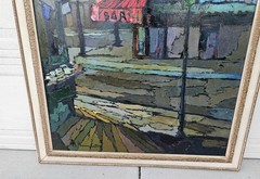 Large Original Mario Benedetti „Cafe Roma“ Oil Painting, c. 1970s Landscape