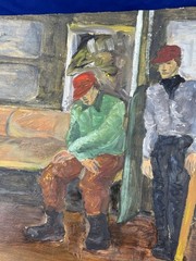 C.1950 Impressionist Painting, Oil on Paper SKIER, 2 Men 21.5″ x 15.5″