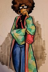 Fashion Portrait Painting Woman with Afro Hair and Sunglasses, Contemporary Art
