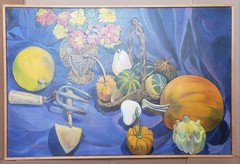 M Bauman Still Life Vegetable Pumpkin American Oil On Canvas 1987 Framed Signed