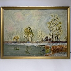 Vintage Original British Oil Painting Pastoral Landscape with Farmhouse S. West