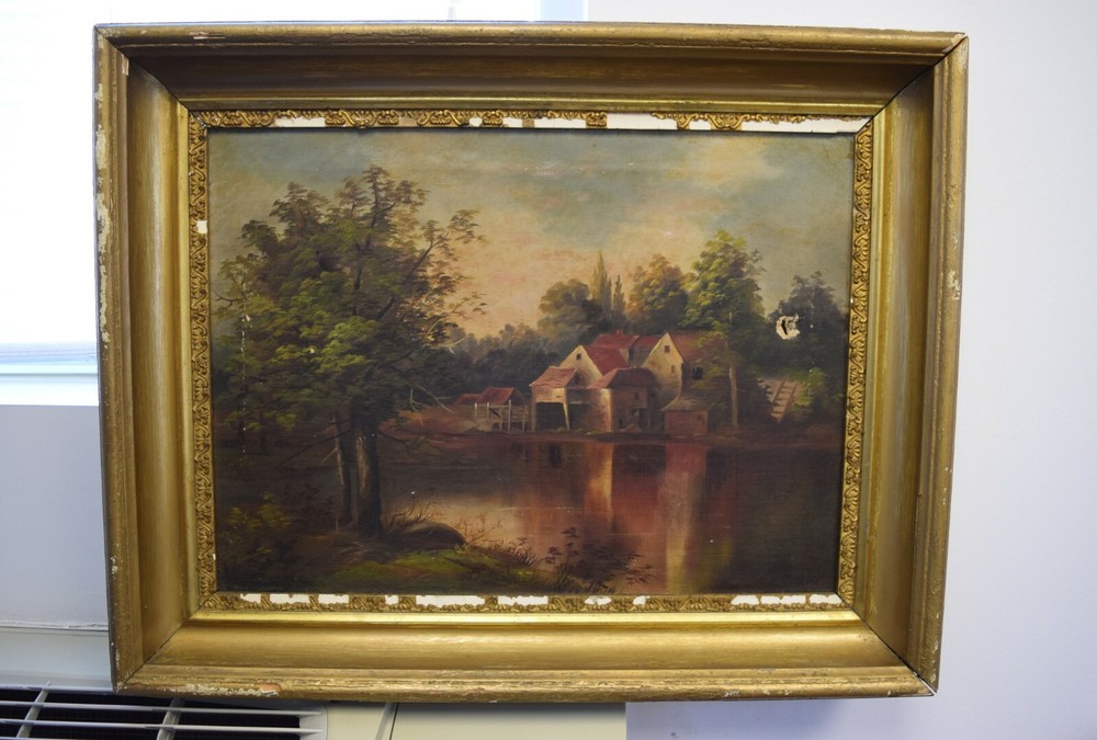 Very Old Framed Oil Painting on Canvas „Landscape“ 27″ x 21 1/2″ (CU#897)