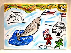 NARWHAL AMERICANA WITH ESKIMOS Jr CHARLIE FAST OUTSIDER POLITICAL FOLK POP ART