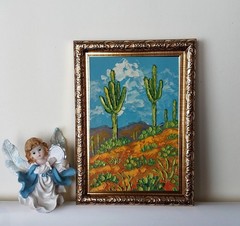 Framed Arizona Landscape Saguaro Cacti Desert Mountain 4×6 Oil Painting Original