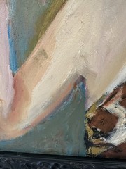 Original Portrait Painting Woman Sun Hat Summer Beach Spring Framed Art 21×25