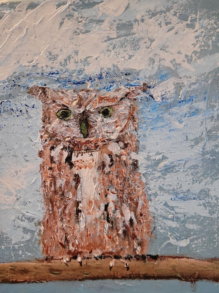 Textured Owl Painting Vibrant Abstract Expressionism Canvas Painting