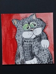 Original Impressionist Tiny CAT Painting 4×4 Inch Hand Painted Art Signed By GAT