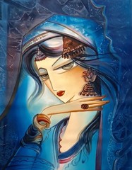 Original Unsigned Oil on Canvas, Portrait of a Mogul Lady,Shipped in Tube,