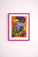 Morning Café Philosopher Whimsical Bird Portrait Original Acrylic.