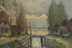 Oil Painting Kate At River ° Home At Shore ° Holland Belgium? Unreadable Signed
