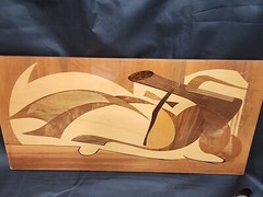 1950s Abstract Italian Italy Marquetry Panel Wood Inlay Vintage Antique