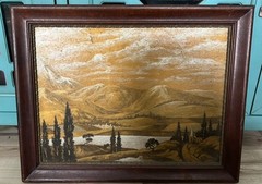 Oil (with gold) painting on masonite by listed artist AT Toran, 1933, 15×19