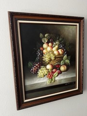 Signed Sam Original Oil Painting Fruit Still Life on Canvas Framed 26”x 30”