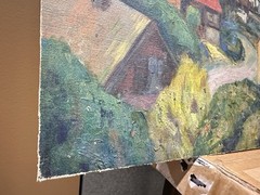 Vintage Oil Painting Landscape Seaside Hillside Home realism Post impressionist