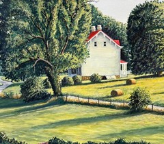 Vintage Farm & Field Pastoral scene, Original Wyeth-style watercolor painting