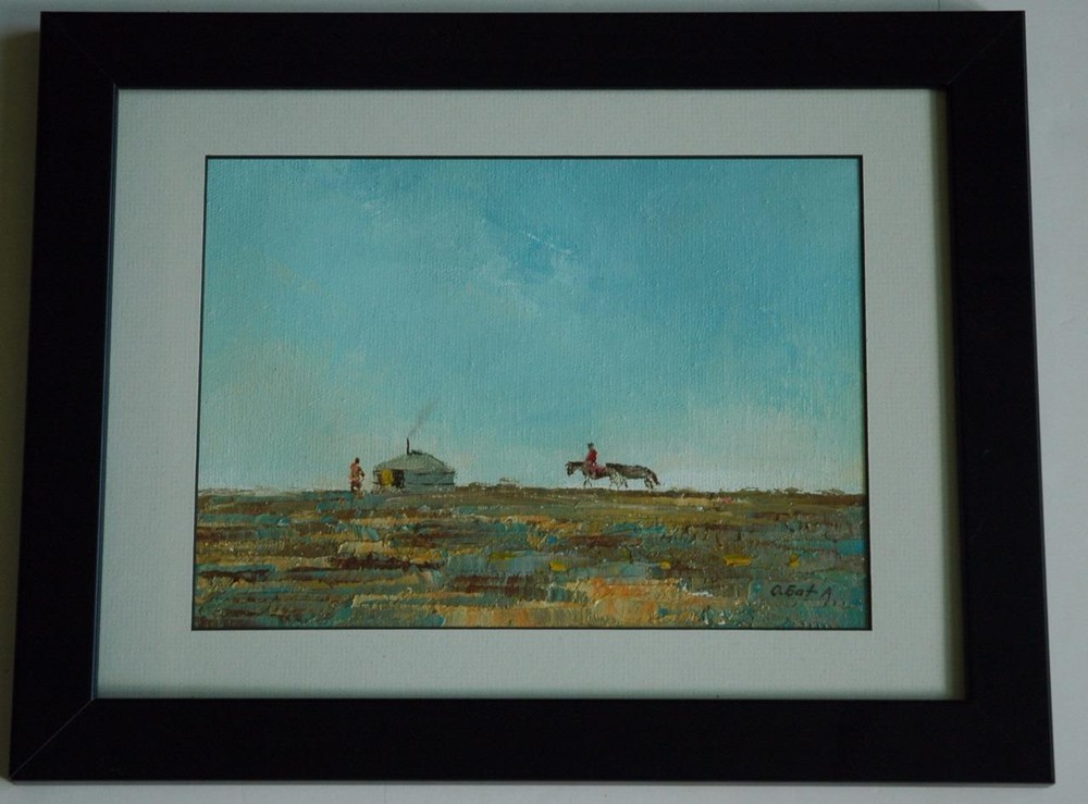Beautiful Oil on Canvas Landscape of a Tibetan or Mongolian Type Mountain Scene