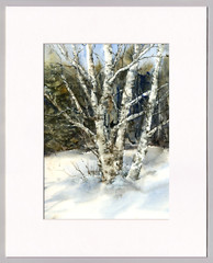 Linda Henry WINTER TREES Original Watercolor Landscape – Matted & ready to frame