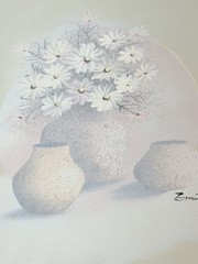 Still Floral Painting On Canvas Pastel Taupe, Pink & White 11.5×13.75 8×10