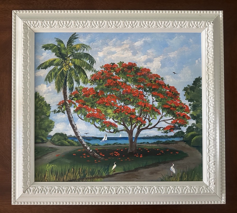 Royal Poinciana By Florida’s Erma Wildman Highwaymen Style Painting Oil Board