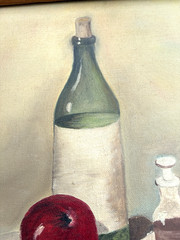 Mid Century American Realism Oil Still Life Wine Fruit Framed 18 x 16″ Signed