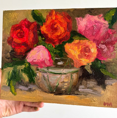 Abstract Roses Oil Painting Flowers Original Canvas Modern Contemporary art 9×12